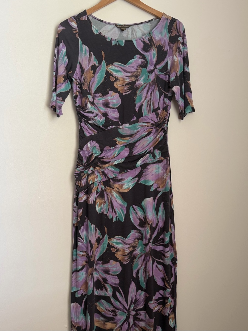 Tommy Bahama Maxi with Ruched Waist Purple and Aqua flowers